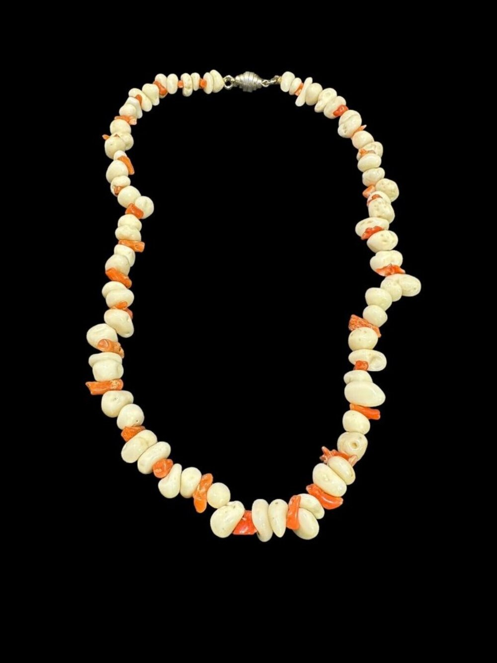 Necklace Natural White And Orange Coral Beaded Vintage Clasp Multi Gemstone